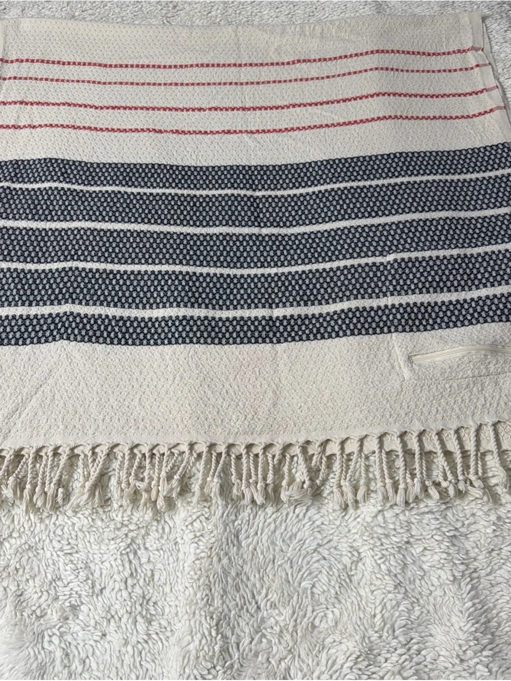 Sand cloud 100% organic Striped Cotton Throw Blanket in Cream, Navy and Red